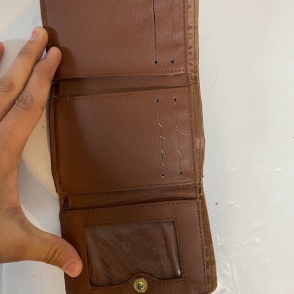 Women's Two-Tone Brown Gold Faux Leather Tri-Fold Wallet Small - Picture 8 of 8